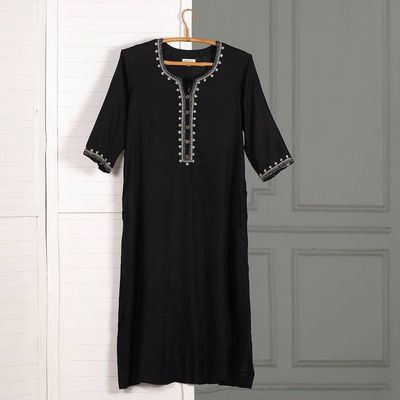 Alternate image for Artisan-Made 100 Cotton Tunic Dress in Onyx Black Hues Palatial Onyx