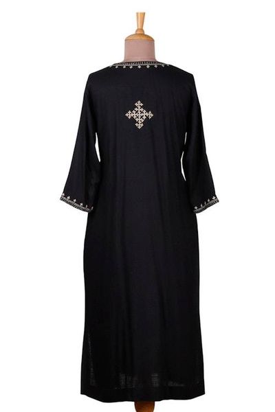Alternate image for Artisan-Made 100 Cotton Tunic Dress in Onyx Black Hues Palatial Onyx