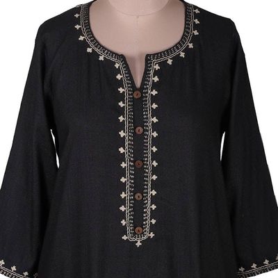 Alternate image for Artisan-Made 100 Cotton Tunic Dress in Onyx Black Hues Palatial Onyx