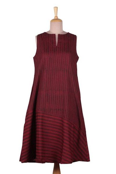 Alternate image for Striped Asymmetrical Sleeveless Red Black Cotton Tunic Dress Red Summer