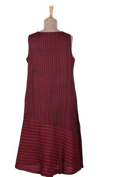 Alternate image for Striped Asymmetrical Sleeveless Red Black Cotton Tunic Dress Red Summer