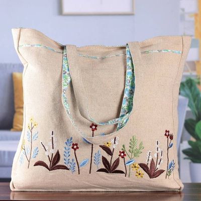 Alternate image for Rayon Embroidered Cotton Tote Bag with Spring-Themed Details My Spring