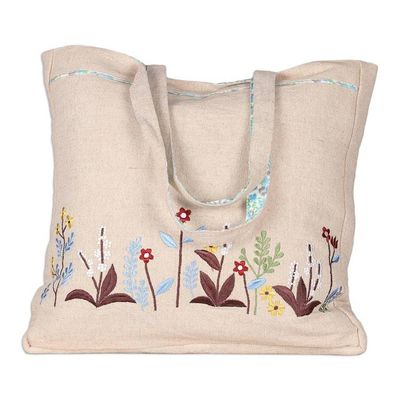 Alternate image for Rayon Embroidered Cotton Tote Bag with Spring-Themed Details My Spring