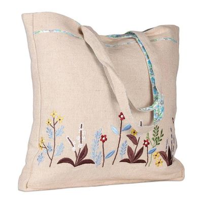 Alternate image for Rayon Embroidered Cotton Tote Bag with Spring-Themed Details My Spring