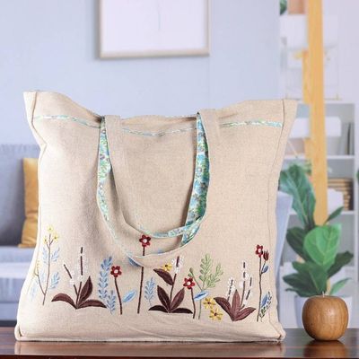 Alternate image for Rayon Embroidered Cotton Tote Bag with Spring-Themed Details My Spring