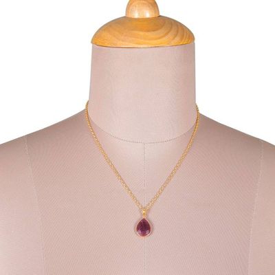 Alternate image for 18-Carat Ruby Gold-Plated Necklace and Earrings Jewelry Set Blissful Crimson