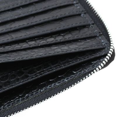 Alternate image for Black Leather Zippered Wallet with Crocodile Motif Travel Light in Black