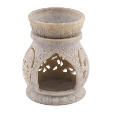 Alternate image for Elephant Floral Leaf-Themed Openwork Soapstone Oil Warmer Royal Stride