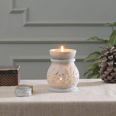 Alternate image for Elephant Floral Leaf-Themed Openwork Soapstone Oil Warmer Royal Stride