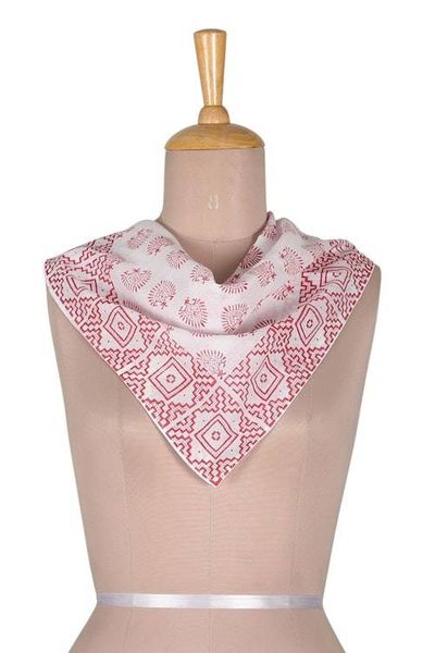 Alternate image for Hand-Block Printed Red and White Cotton Bandana Strawberry Splendor