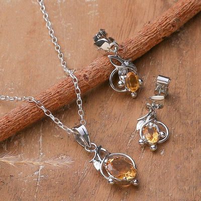 Alternate image for Oval Citrine Necklace and Earrings Jewelry Set with 6 Carats Joyful Prosperity
