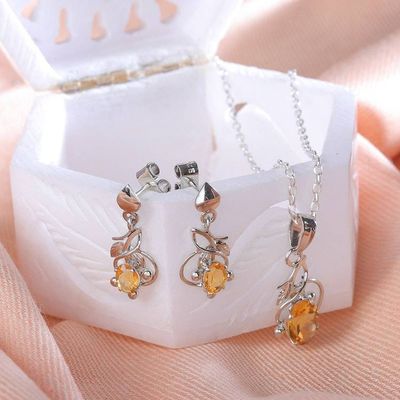 Alternate image for Oval Citrine Necklace and Earrings Jewelry Set with 6 Carats Joyful Prosperity