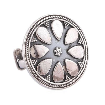 Alternate image for Silver Floral Dangle Earrings Adjustable Ring Jewelry Set Vintage Blossom