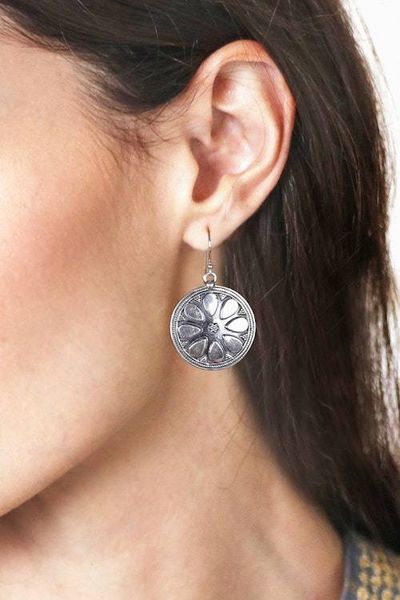 Alternate image for Silver Floral Dangle Earrings Adjustable Ring Jewelry Set Vintage Blossom