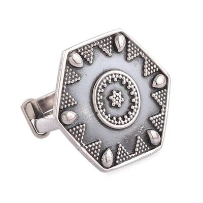 Alternate image for Hexagonal-Shaped Silver Earrings and Ring Jewelry Set Classic Heritage