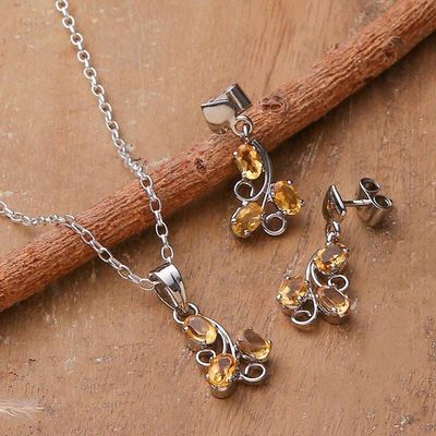 Alternate image for Faceted 4-Carat Citrine Necklace and Earrings Jewelry Set Prosperous Blooms