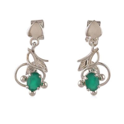 Alternate image for Rhodium-Plated Onyx Necklace and Earrings Leafy Jewelry Set Serene Greenery