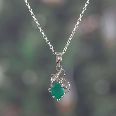 Alternate image for Rhodium-Plated Onyx Necklace and Earrings Leafy Jewelry Set Serene Greenery