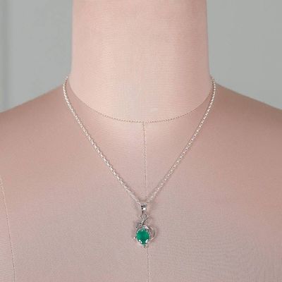 Alternate image for Rhodium-Plated Onyx Necklace and Earrings Leafy Jewelry Set Serene Greenery