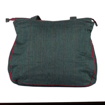 Alternate image for Peacock-Themed Red and Green Cotton Shoulder Bag Assam Heritage