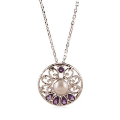 Alternate image for Floral Natural Cream Pearl and Faceted Amethyst Jewelry Set Wise Sparkle