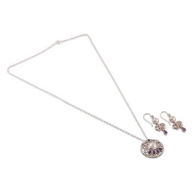 Alternate image for Floral Natural Cream Pearl and Faceted Amethyst Jewelry Set Wise Sparkle