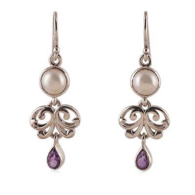 Alternate image for Floral Natural Cream Pearl and Faceted Amethyst Jewelry Set Wise Sparkle