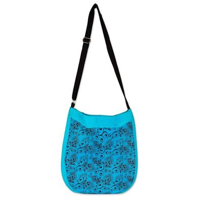 Alternate image for Spring-Inspired Cerulean 100 Cotton Floral Shoulder Bag Cerulean Vines