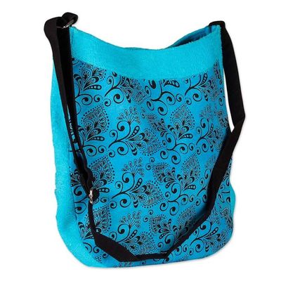 Alternate image for Spring-Inspired Cerulean 100 Cotton Floral Shoulder Bag Cerulean Vines