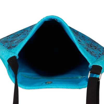 Alternate image for Spring-Inspired Cerulean 100 Cotton Floral Shoulder Bag Cerulean Vines