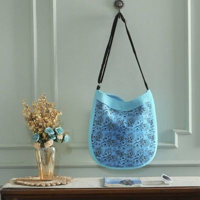 Alternate image for Spring-Inspired Cerulean 100 Cotton Floral Shoulder Bag Cerulean Vines