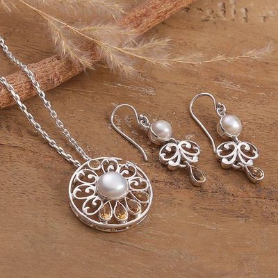 Alternate image for Spring-Themed Cream Pearl and Faceted Citrine Jewelry Set Prosperous Sparkle