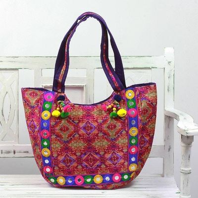 Alternate image for Tote Handbag with Kaleidoscope Motifs from India Pink Kaleidoscope