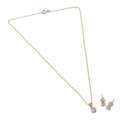 Alternate image for Gold-Plated Cubic Zirconia Pendant Necklace and Earrings Set Timeless Luster