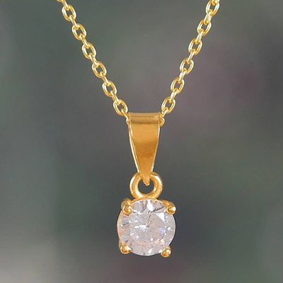 Alternate image for Gold-Plated Cubic Zirconia Pendant Necklace and Earrings Set Timeless Luster