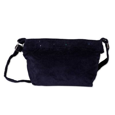Alternate image for Adjustable Cotton Corduroy Shoulder Bag in Blue Shade Midnight Elegance