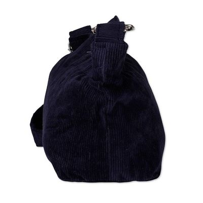 Alternate image for Adjustable Cotton Corduroy Shoulder Bag in Blue Shade Midnight Elegance