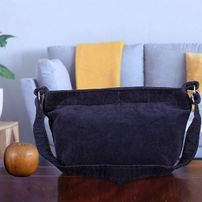 Alternate image for Adjustable Cotton Corduroy Shoulder Bag in Blue Shade Midnight Elegance