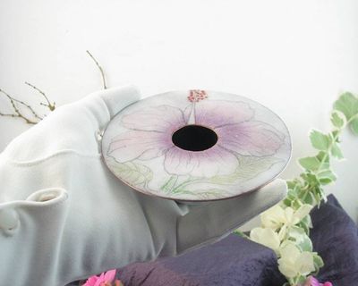 Alternate image for Copper Enamel Ikebana Vase with Handpainted Hibiscus Flower