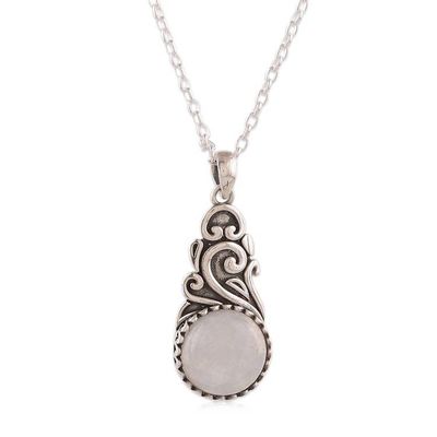 Main image for Swirl Vine-Themed Rainbow Moonstone Silver Pendant Necklace Misty Bloom