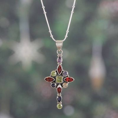 Main image for Cross-Themed 5-Carat Faceted Multi-Gemstone Pendant Necklace Legacy of Faith