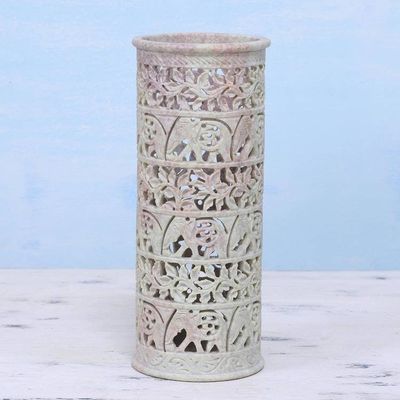 Alternate image for Handcrafted Natural Soapstone Decorative Vase Elephant Jungle