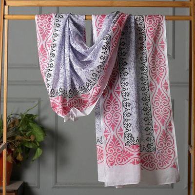 Alternate image for Hand-Block Printed Cotton Sarong with Floral and Leaf Theme Gorgeous Garden