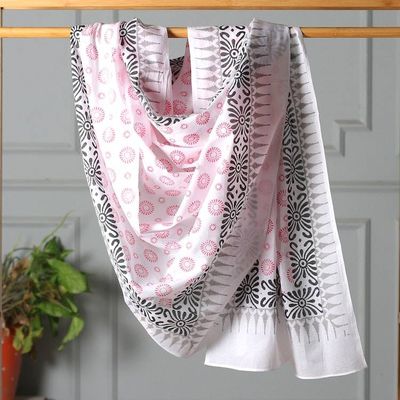 Alternate image for Spring-Themed Hand-Block Printed Deep Rose Cotton Sarong Deep Rose Dame