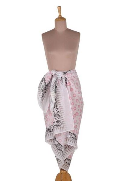 Alternate image for Spring-Themed Hand-Block Printed Deep Rose Cotton Sarong Deep Rose Dame