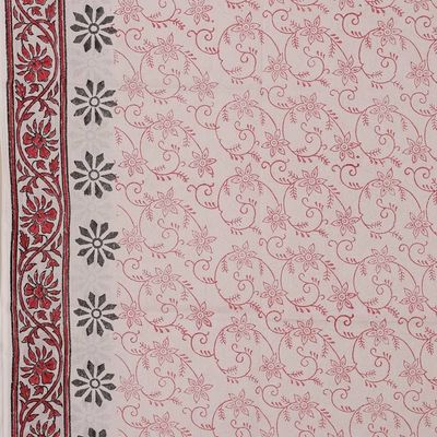 Alternate image for Cotton Sarong with Hand-Block Printed Floral and Vine Motifs Garden of Joy