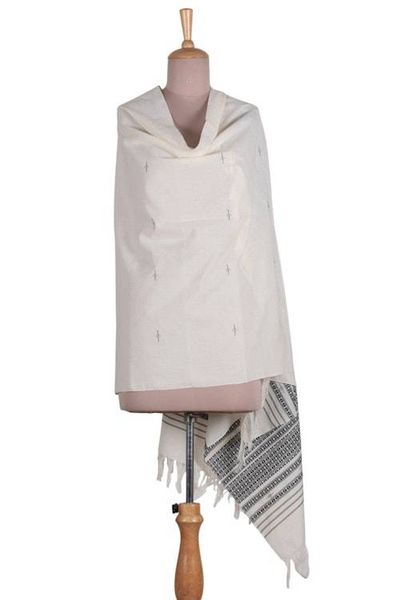 Alternate image for Patterned Onyx and Alabaster 100 Cotton Shawl with Fringes Alabaster Legacy