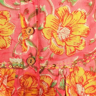 Alternate image for Block-Printed Floral Pink and Yellow Cotton Tunic from India Spring Morning Marigold