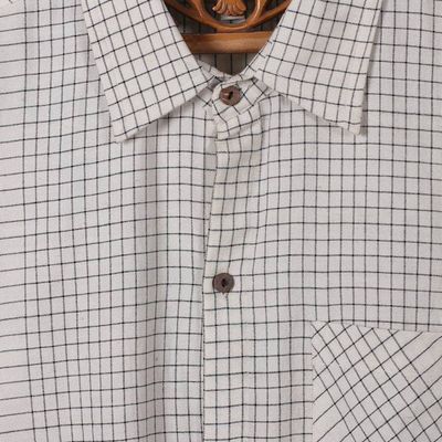 Alternate image for Checkered Pattern White and Black 100 Cotton Shirt for Men Checkered Seigneur