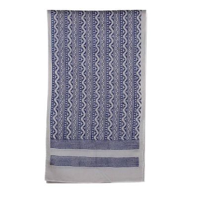 Alternate image for Geometric-Themed Blue White Hand Block-Printed Cotton Shawl Indigo Echoes